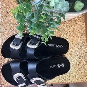 Birkenstock style sandals with western buckles